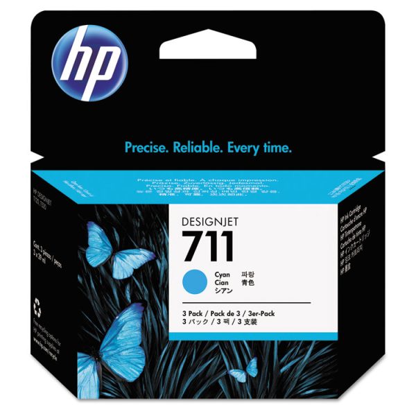 HP 711, (cz134a) 3-Pack Cyan Original Ink Cartridges