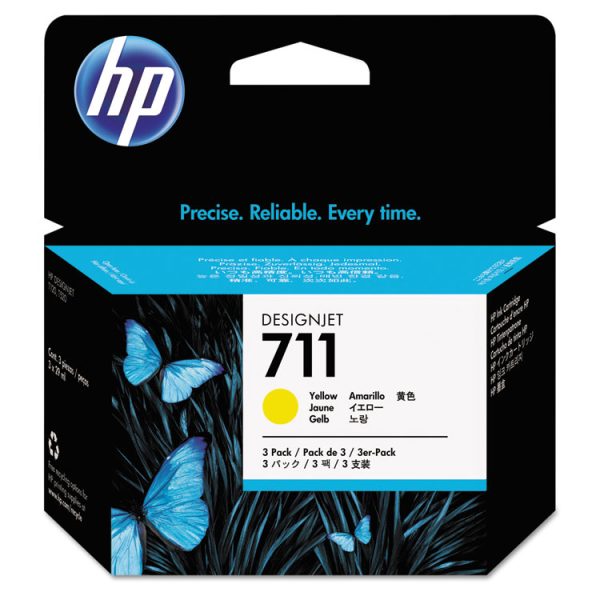 HP 711, (cz136a) 3-Pack Yellow Original Ink Cartridges