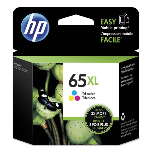 HP 65xl, (n9k03an) High-Yield Tri-Color Original Ink Cartridge
