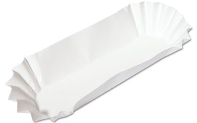 Fluted Hot Dog Trays, 6 x 2 x 2, White, Paper, 500/Sleeve, 6 Sleeves/Carton