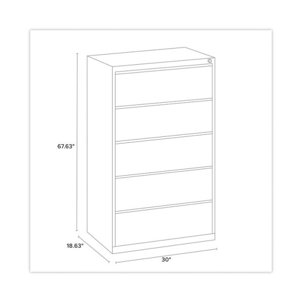 Lateral File Cabinet, 5 Letter/Legal/A4-Size File Drawers, Putty, 30 x 18.62 x 67.62 - Image 3