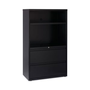 Combo Bookshelf/Lateral File Cabinet, 2 Shelves (1 Adjustable), 2 Letter/Legal Drawers, Black, 36 x 18.62 x 60