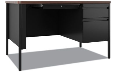 Teachers Pedestal Desks, One Right-Hand Pedestal: Box/File Drawers, 48″ x 30″ x 29.5″, Walnut/Black