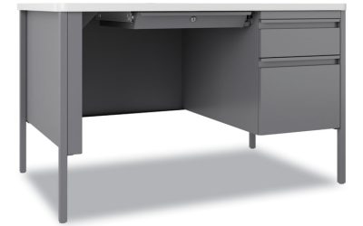 Teachers Pedestal Desks, One Right-Hand Pedestal: Box/File Drawers, 48″ x 30″ x 29.5″, White/Platinum