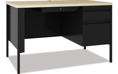 Teachers Pedestal Desks, One Right-Hand Pedestal: Box/File Drawers, 48″ x 30″ x 29.5″, Maple/Black