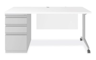 Modern Teacher Series Left Pedestal Desk, 60″ x 24″ x 28.75″, White/Silver