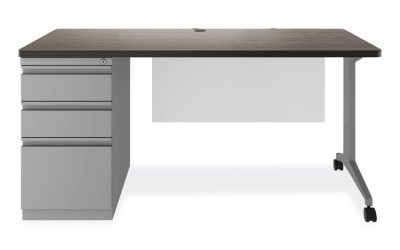 Modern Teacher Series Left Pedestal Desk, 60″ x 24″ x 28.75″, Charcoal/Silver
