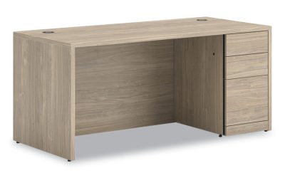 10500 Series Single Pedestal Desk, Right Pedestal: Box/Box/File, 66″ x 30″ x 29.5″, Kingswood Walnut