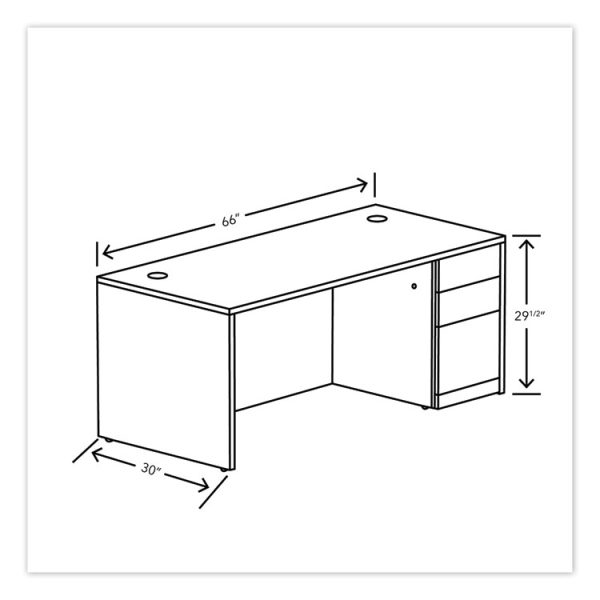 10500 Series Single Pedestal Desk, Right Pedestal: Box/Box/File, 66" x 30" x 29.5", Kingswood Walnut - Image 4