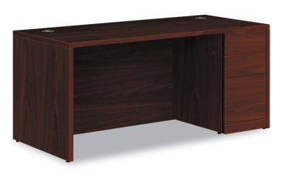 10500 Series Single Pedestal Desk, Right Pedestal: Box/Box/File, 66″ x 30″ x 29.5″, Mahogany