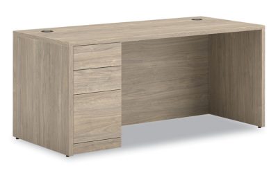 10500 Series Single Pedestal Desk, Left Pedestal: Box/Box/File, 66″ x 30″ x 29.5″, Kingswood Walnut