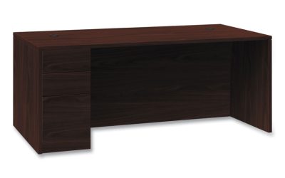 10500 Series Single Pedestal Desk, Left Pedestal: Box/Box/File, 66″ x 30″ x 29.5″, Mahogany