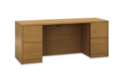 10500 Series Kneespace Credenza With Full-Height Pedestals, 72w x 24d x 29.5h, Harvest