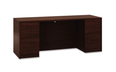 10500 Series Kneespace Credenza With Full-Height Pedestals, 72w x 24d x 29.5h, Mahogany