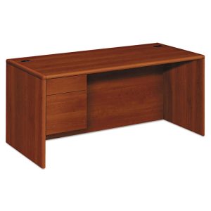 10700 Series "l" Workstation Desk With Three-Quarter Height Pedestal On Left, 66" X 30" X 29.5", Cognac