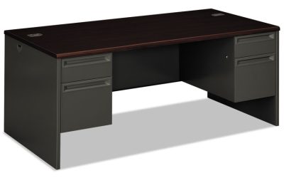 38000 Series Double Pedestal Desk, 72″ X 36″ X 29.5″, Mahogany/charcoal