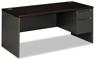 38000 Series Right Pedestal Desk, 66″ X 30″ X 29.5″, Mahogany/charcoal