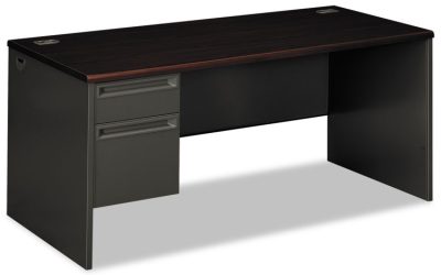 38000 Series Left Pedestal Desk, 66″ X 30″ X 29.5″, Mahogany/charcoal