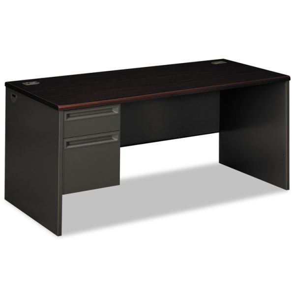 38000 Series Left Pedestal Desk, 66" X 30" X 29.5", Mahogany/charcoal