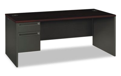 38000 Series Left Pedestal Desk, 72″ X 36″ X 29.5″, Mahogany/charcoal