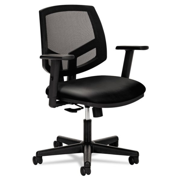 Volt Series Mesh Back Leather Task Chair With Synchro-Tilt, Supports Up To 250 Lb, 18.13" To 22.38" Seat Height, Black - Image 2