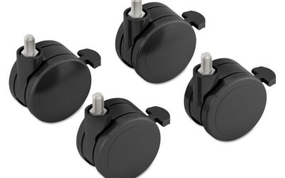 Height-Adjustable Base Caster Add-On Kit, Grip Ring Stem, 2″ Wheel, Black, 4/Set