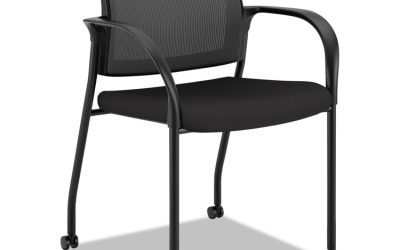 Ignition 2.0 4-Way Stretch Mesh Back Mobile Stacking Chair, Supports 300 lb, 18″ Seat Height, Black Seat/Back, Black Base