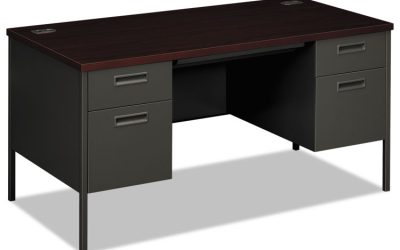 Metro Classic Series Double Pedestal Desk, Flush Panel, 60″ X 30″ X 29.5″, Mahogany/charcoal