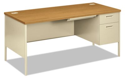 Metro Classic Series Right Pedestal “l” Workstation Desk, 66″ X 30″ X 29.5″, Harvest/putty