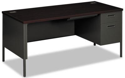 Metro Classic Series Right Pedestal “l” Workstation Desk, 66″ X 30″ X 29.5″, Mahogany/charcoal