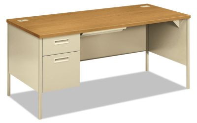 Metro Classic Series Left Pedestal “l” Workstation Desk, 66″ X 30″ X 29.5″, Harvest/putty