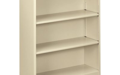 Metal Bookcase, Three-Shelf, 34.5w x 12.63d x 41h, Putty
