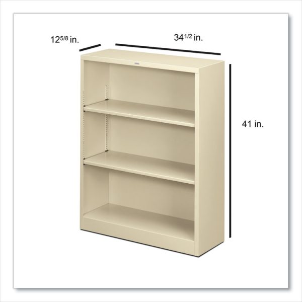 Metal Bookcase, Three-Shelf, 34.5w x 12.63d x 41h, Putty - Image 4