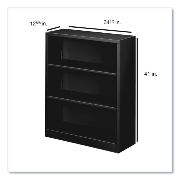 Metal Bookcase, Three-Shelf, 34.5w x 12.63d x 41h, Black - Image 4