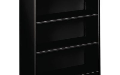 Metal Bookcase, Three-Shelf, 34.5w x 12.63d x 41h, Black