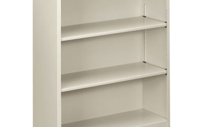 Metal Bookcase, Three-Shelf, 34.5w x 12.63d x 41h, Light Gray