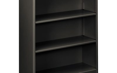 Metal Bookcase, Three-Shelf, 34.5w x 12.63d x 41h, Charcoal