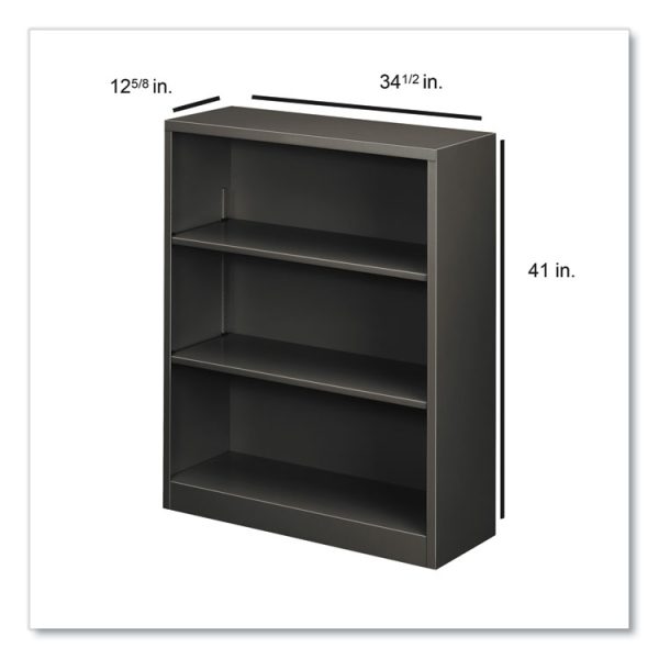 Metal Bookcase, Three-Shelf, 34.5w x 12.63d x 41h, Charcoal - Image 4