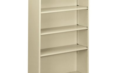 Metal Bookcase, Four-Shelf, 34.5w x 12.63d x 59h, Putty