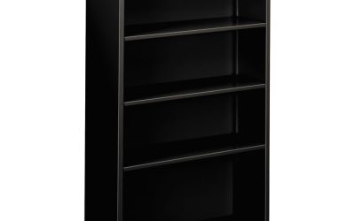 Metal Bookcase, Four-Shelf, 34.5w x 12.63d x 59h, Black