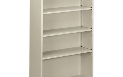 Metal Bookcase, Four-Shelf, 34.5w x 12.63d x 59h, Light Gray
