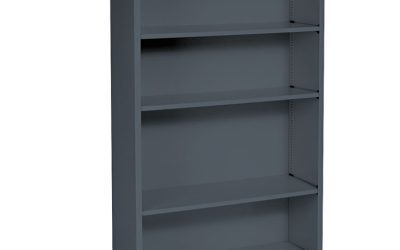 Metal Bookcase, Four-Shelf, 34.5w x 12.63d x 59h, Charcoal