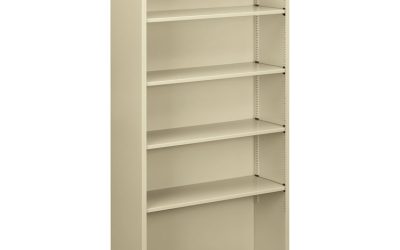 Metal Bookcase, Five-Shelf, 34.5w x 12.63d x 71h, Putty