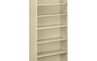 Metal Bookcase, Six-Shelf, 34.5w x 12.63d x 81.13h, Putty