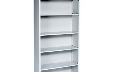Metal Bookcase, Six-Shelf, 34.5w x 12.63d x 81.13h, Light Gray