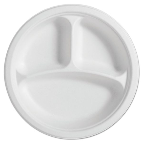 Paperpro Naturals Fiber Round Plates, 3-Compartment, 10.25" Dia, Natural, 125/pack, 4 Packs/carton