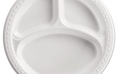 Heavyweight Plastic 3-Compartment Plates, 10.25″ Dia, White, 125/pack, 4 Packs/carton