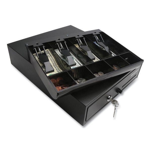 Space-Saving Steel Cash Drawer, 4 Bill, 5 Coin Slots, Key Lock, 17 X 13 X 4, Black - Image 3
