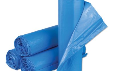 High-Density Commercial Can Liners, 33 gal, 14 mic, 30″ x 43″, Blue, 25 Bags/Roll, 10 Interleaved Rolls/Carton