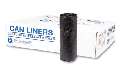 High-Density Commercial Can Liners, 16 gal, 6 mic, 24″ x 33″, Black, 50 Bags/Roll, 20 Interleaved Rolls/Carton